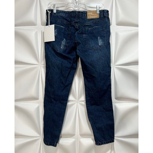 One Teaspoon Sz 27 Trashed Freebirds Crop Denim Jeans Skinny Dark Blue Women NWT - Picture 5 of 11